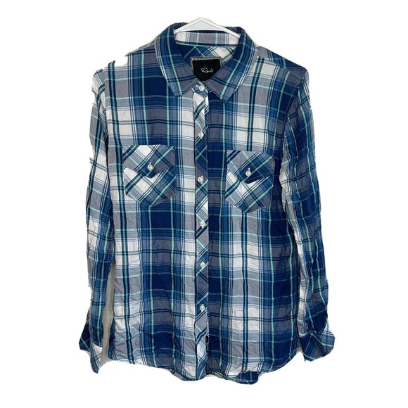 Rails Blue White Sky Plaid Button Up Long Sleeve Checkered Long Sleeve XS C26 - Picture 1 of 6